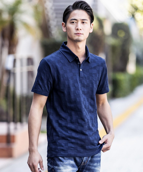 A.S.M（エーエスエム）の「ブロック ジャガード 半袖 ポロシャツ