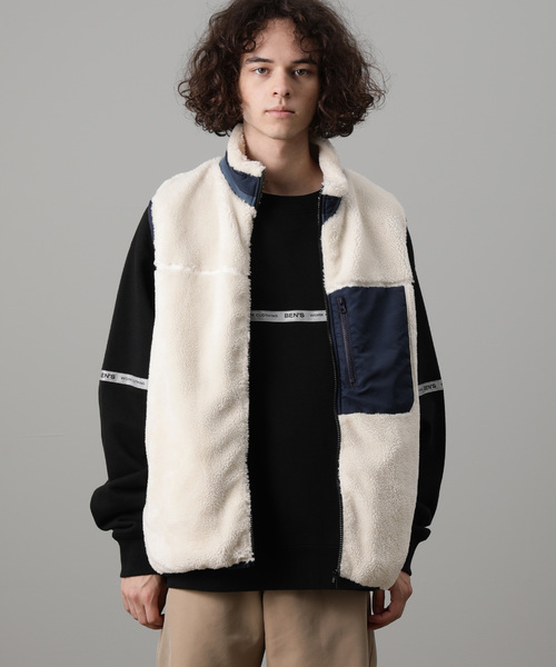 JUNRED（ジュンレッド）の「ボアフリースZIPベスト（ベスト・メンズ・ホワイト/ブラック/ブラウン・M/L）」の2枚目の写真