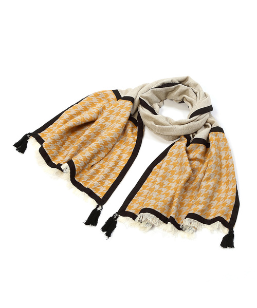 TOPKAPI（トプカピ）の「タッセル付きジャカードストール（ストール/ショール・レディース・チャコールグレー/マスタード・FREE）」の4枚目の写真