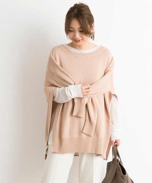 DouDou（ドゥドゥ）の「スリットプルオーバー（ニット/セーター・レディース・ブルー系その他/ピンクベージュ・FREE）」の2枚目の写真