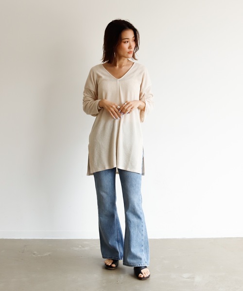 Auntie Rosa Holiday（アンティローザホリデー）の「Vネックスリットリブチュニック（Tシャツ/カットソー・レディース・ブラック/ネイビー/ナチュラル/ベージュ・FREE）」の19枚目の写真