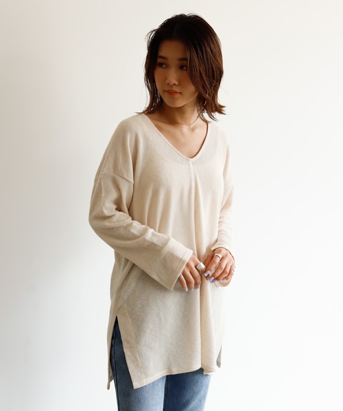 Auntie Rosa Holiday（アンティローザホリデー）の「Vネックスリットリブチュニック（Tシャツ/カットソー・レディース・ブラック/ネイビー/ナチュラル/ベージュ・FREE）」の22枚目の写真