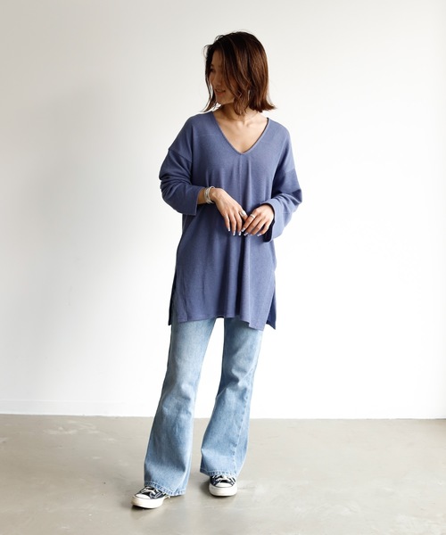 Auntie Rosa Holiday（アンティローザホリデー）の「Vネックスリットリブチュニック（Tシャツ/カットソー・レディース・ブラック/ネイビー/ナチュラル/ベージュ・FREE）」の10枚目の写真