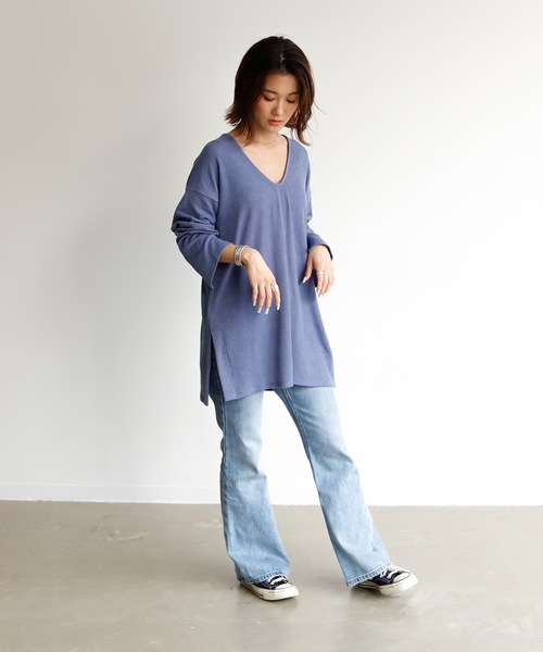 Auntie Rosa Holiday（アンティローザホリデー）の「Vネックスリットリブチュニック（Tシャツ/カットソー・レディース・ブラック/ネイビー/ナチュラル/ベージュ・FREE）」の9枚目の写真