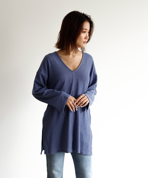 Auntie Rosa Holiday（アンティローザホリデー）の「Vネックスリットリブチュニック（Tシャツ/カットソー・レディース・ブラック/ネイビー/ナチュラル/ベージュ・FREE）」の14枚目の写真