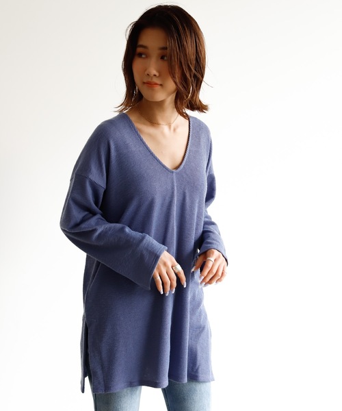 Auntie Rosa Holiday（アンティローザホリデー）の「Vネックスリットリブチュニック（Tシャツ/カットソー・レディース・ブラック/ネイビー/ナチュラル/ベージュ・FREE）」の13枚目の写真