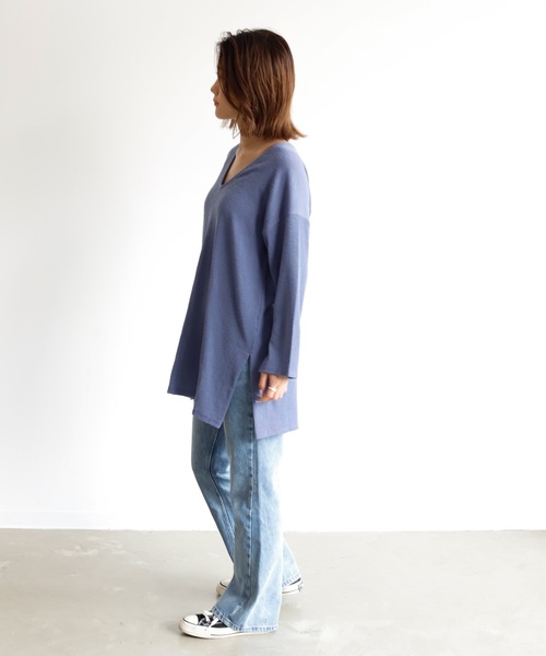 Auntie Rosa Holiday（アンティローザホリデー）の「Vネックスリットリブチュニック（Tシャツ/カットソー・レディース・ブラック/ネイビー/ナチュラル/ベージュ・FREE）」の8枚目の写真