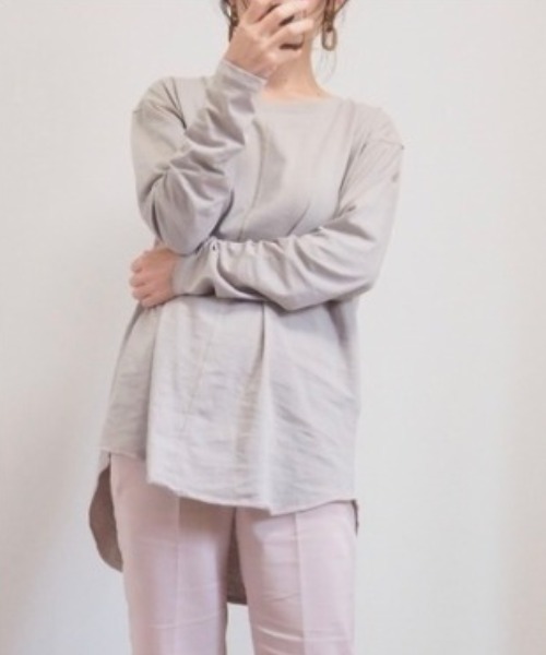 Mysa&Liina（ミーサリーナ）の「ステッチロングTシャツ（Tシャツ/カットソー・レディース・ブラック/ベージュ/オフホワイト/サックスブルー・M）」の3枚目の写真