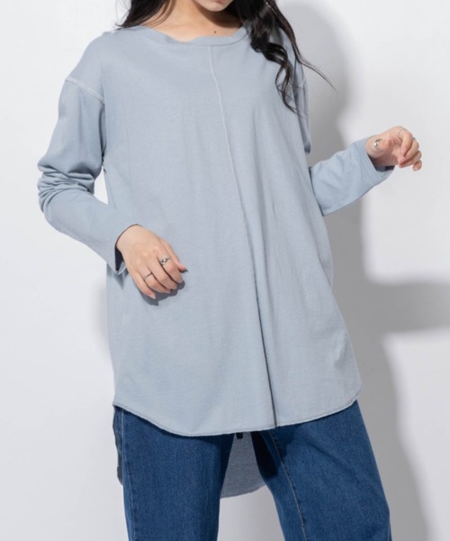 Mysa&Liina（ミーサリーナ）の「ステッチロングTシャツ（Tシャツ/カットソー・レディース・ブラック/ベージュ/オフホワイト/サックスブルー・M）」の5枚目の写真