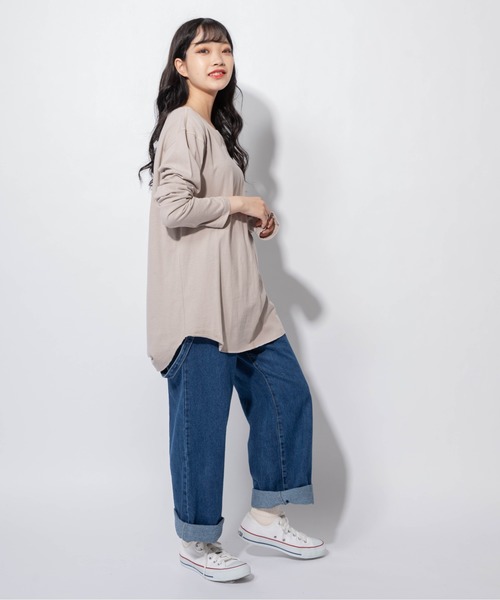 Mysa&Liina（ミーサリーナ）の「ステッチロングTシャツ（Tシャツ/カットソー・レディース・ブラック/ベージュ/オフホワイト/サックスブルー・M）」の10枚目の写真