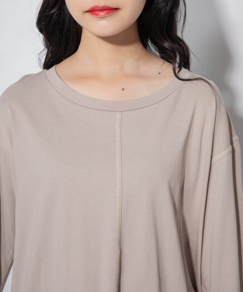 Mysa&Liina（ミーサリーナ）の「ステッチロングTシャツ（Tシャツ/カットソー・レディース・ブラック/ベージュ/オフホワイト/サックスブルー・M）」の12枚目の写真