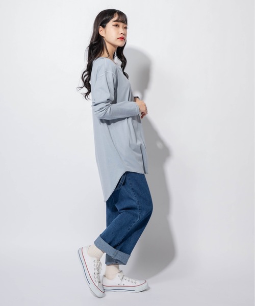 Mysa&Liina（ミーサリーナ）の「ステッチロングTシャツ（Tシャツ/カットソー・レディース・ブラック/ベージュ/オフホワイト/サックスブルー・M）」の17枚目の写真