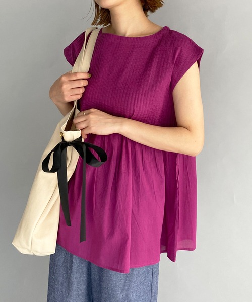 PICCIN(ピッチン)の「コットンボイルピンタックブラウス(シャツ/ブラウス・レディース・ブラック/ベージュ/オフホワイト/ピンク/ブルー/グリーン・M)」の6枚目の写真