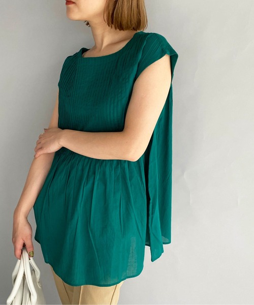 PICCIN(ピッチン)の「コットンボイルピンタックブラウス(シャツ/ブラウス・レディース・ブラック/ベージュ/オフホワイト/ピンク/ブルー/グリーン・M)」の4枚目の写真