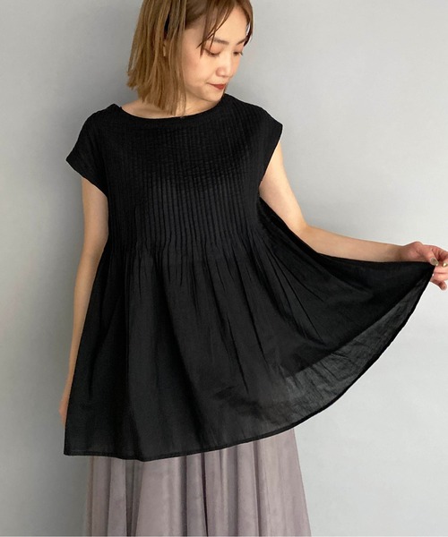 PICCIN(ピッチン)の「コットンボイルピンタックブラウス(シャツ/ブラウス・レディース・ブラック/ベージュ/オフホワイト/ピンク/ブルー/グリーン・M)」の17枚目の写真