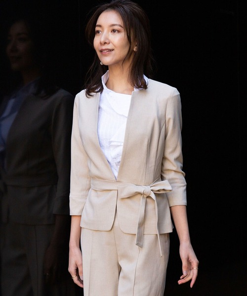 セール セットアップスーツ対応 リボン付クルージャケット ノーカラージャケット Naracamicie ナラカミーチェ のファッション