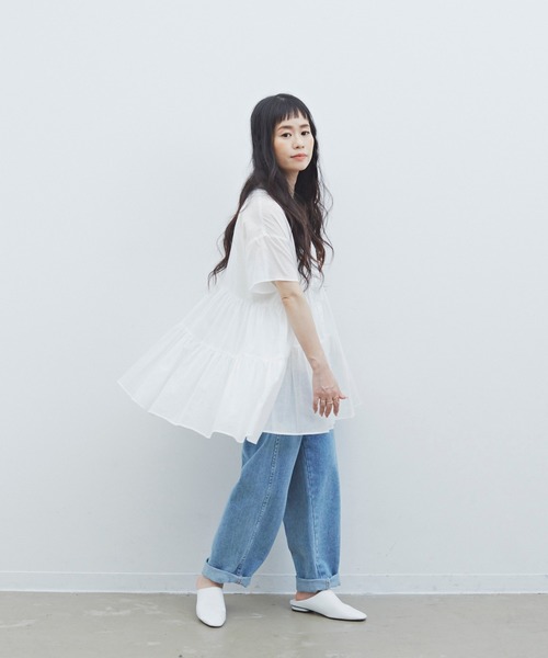 Libra Cue(リブラ キュー)の「Libra ハーフスリーブティアードブラウス(シャツ/ブラウス・レディース・ホワイト/ブラック/モカ・FREE)」の8枚目の写真