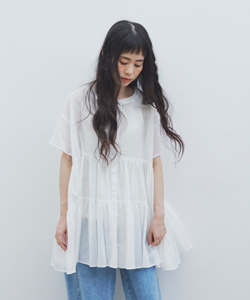 Libra Cue(リブラ キュー)の「Libra ハーフスリーブティアードブラウス(シャツ/ブラウス・レディース・ホワイト/ブラック/モカ・FREE)」の17枚目の写真