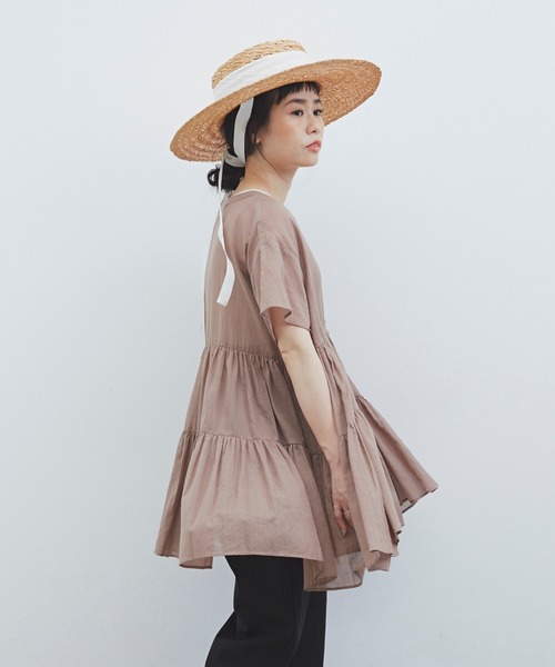 Libra Cue(リブラ キュー)の「Libra ハーフスリーブティアードブラウス(シャツ/ブラウス・レディース・ホワイト/ブラック/モカ・FREE)」の6枚目の写真