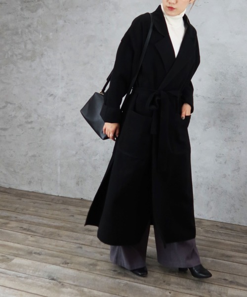 Riberry（リベリー）の「サイドスリットBIGロングコート（チェスターコート・レディース・ブラック/ブラウン/ブルー/アイボリー/モカ・MEDIUM/LARGE）」の9枚目の写真