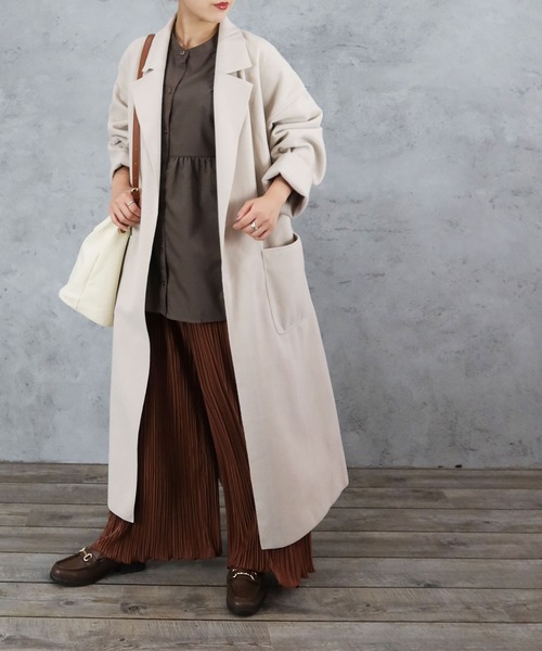 Riberry（リベリー）の「サイドスリットBIGロングコート（チェスターコート・レディース・ブラック/ブラウン/ブルー/アイボリー/モカ・MEDIUM/LARGE）」の16枚目の写真