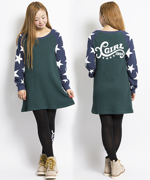 X-girl（エックスガール）の「WAFFLE L/S DRESS（ワンピース・レディース・ブラック/アッシュ/グリーン・1/2）」の3枚目の写真