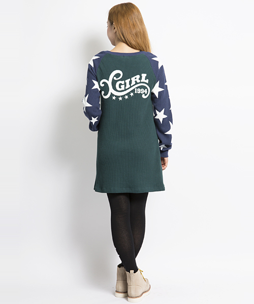 X-girl（エックスガール）の「WAFFLE L/S DRESS（ワンピース・レディース・ブラック/アッシュ/グリーン・1/2）」の6枚目の写真