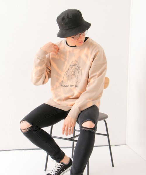 VENCEEXCHANGE(ヴァンスエクスチェンジ)の「ブリーチドリップガール裏毛プルオーバー(スウェット・メンズ・ターコイズブルー/ベージュ/グレー・L/M)」の1枚目の写真