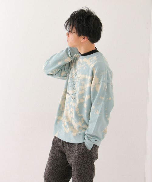 VENCEEXCHANGE(ヴァンスエクスチェンジ)の「ブリーチドリップガール裏毛プルオーバー(スウェット・メンズ・ターコイズブルー/ベージュ/グレー・L/M)」の3枚目の写真