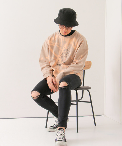 VENCEEXCHANGE(ヴァンスエクスチェンジ)の「ブリーチドリップガール裏毛プルオーバー(スウェット・メンズ・ターコイズブルー/ベージュ/グレー・L/M)」の6枚目の写真