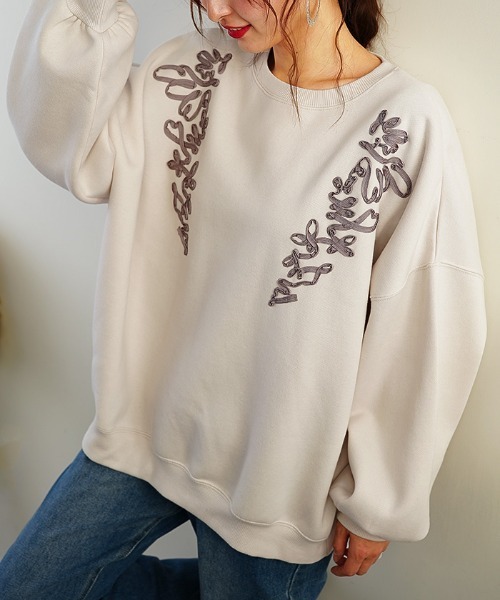 Futier land(フューティアランド)の「コード刺繍バルーンスリーブプルオーバー(スウェット・レディース・アイボリー/ブラック/ブラウン/グレイッシュベージュ・FREE)」の2枚目の写真