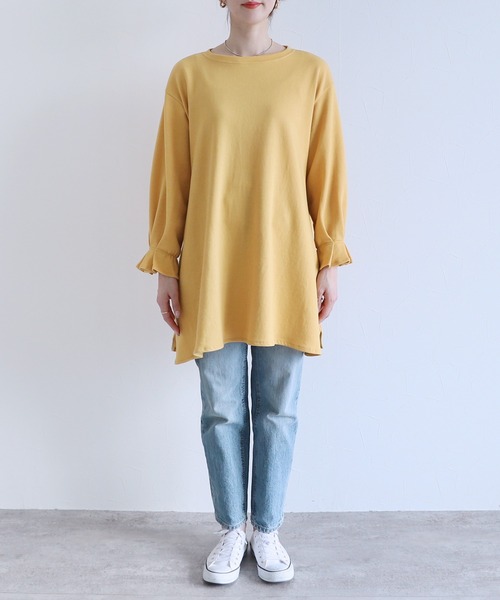 reca(レカ)の「ふんわりAラインシルエット!タックスリーブフレアカットソー(Tシャツ/カットソー・レディース・アイボリー/ブラック/ピンク/カーキ/グレイッシュベージュ/ミント/チャコール/ブルー/キャメル/レッド系/イエロー/キナリ/ピンク系その他・FREE)」の19枚目の写真