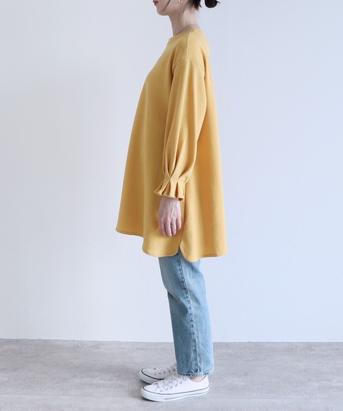 reca(レカ)の「ふんわりAラインシルエット!タックスリーブフレアカットソー(Tシャツ/カットソー・レディース・アイボリー/ブラック/ピンク/カーキ/グレイッシュベージュ/ミント/チャコール/ブルー/キャメル/レッド系/イエロー/キナリ/ピンク系その他・FREE)」の20枚目の写真