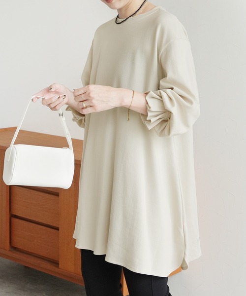 ふんわりAラインシルエット！タックスリーブフレアカットソー（Tシャツ