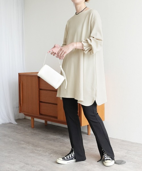 セール】ふんわりAラインシルエット！タックスリーブフレアカットソー