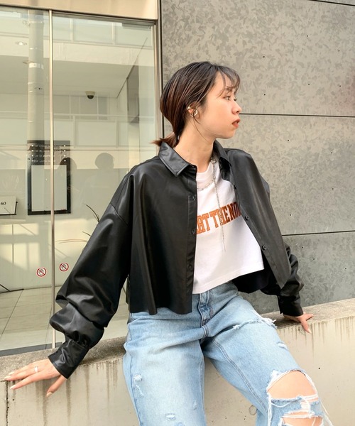 WHO'S WHO gallery（フーズフーギャラリー）の「ダメージショートシャツ（シャツ/ブラウス・レディース・ライトグレー/ブラック/ブラウン/オフホワイト/カーキ/ブルー/グリーン/アイボリー/ブラック系その他/グレー・FREE）」の5枚目の写真