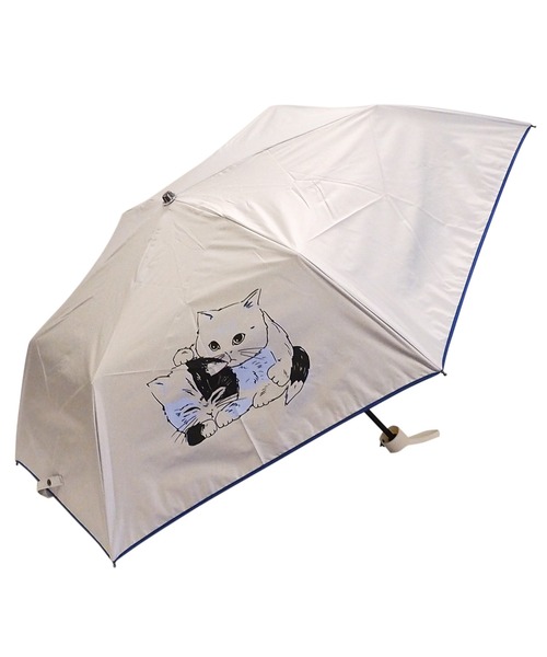 完全遮光晴雨兼用 折りたたみ傘 仲良し猫柄