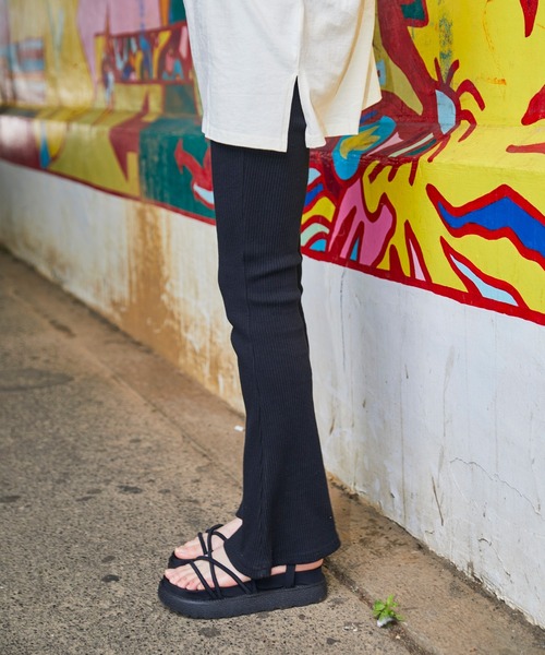 WEGO（ウィゴー）の「WEGO/リブフレアパンツ（スラックス・レディース・ブラック・FREE）」の10枚目の写真