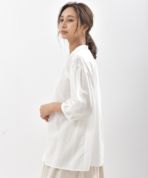 rps（アールピーエス）の「テンセル綿麻バンドカラー７分袖シャツ（シャツ/ブラウス・レディース・オフホワイト/グレイッシュベージュ/ライトカーキ/ブルー/ストライプ/ブラック/チェック・M/フリー）」の19枚目の写真