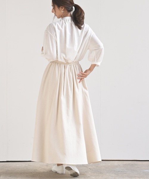 rps（アールピーエス）の「テンセル綿麻バンドカラー７分袖シャツ（シャツ/ブラウス・レディース・オフホワイト/グレイッシュベージュ/ライトカーキ/ブルー/ストライプ/ブラック/チェック・M/フリー）」の12枚目の写真