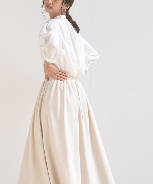 rps（アールピーエス）の「テンセル綿麻バンドカラー７分袖シャツ（シャツ/ブラウス・レディース・オフホワイト/グレイッシュベージュ/ライトカーキ/ブルー/ストライプ/ブラック/チェック・M/フリー）」の16枚目の写真