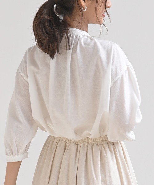 rps（アールピーエス）の「テンセル綿麻バンドカラー７分袖シャツ（シャツ/ブラウス・レディース・オフホワイト/グレイッシュベージュ/ライトカーキ/ブルー/ストライプ/ブラック/チェック・M/フリー）」の20枚目の写真