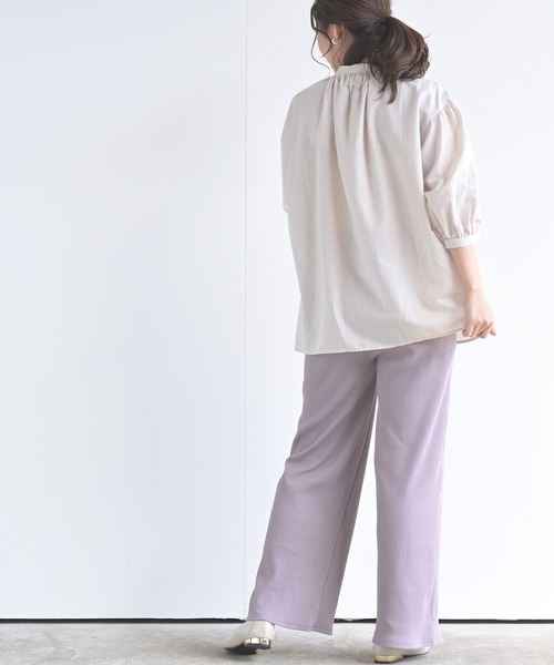 rps（アールピーエス）の「テンセル綿麻バンドカラー７分袖シャツ（シャツ/ブラウス・レディース・オフホワイト/グレイッシュベージュ/ライトカーキ/ブルー/ストライプ/ブラック/チェック・M/フリー）」の17枚目の写真