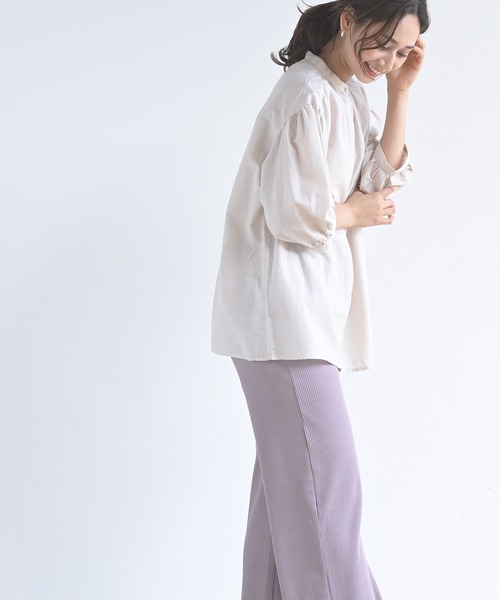 rps（アールピーエス）の「テンセル綿麻バンドカラー７分袖シャツ（シャツ/ブラウス・レディース・オフホワイト/グレイッシュベージュ/ライトカーキ/ブルー/ストライプ/ブラック/チェック・M/フリー）」の21枚目の写真