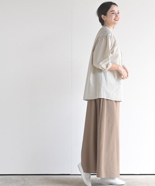 rps（アールピーエス）の「テンセル綿麻バンドカラー７分袖シャツ（シャツ/ブラウス・レディース・オフホワイト/グレイッシュベージュ/ライトカーキ/ブルー/ストライプ/ブラック/チェック・M/フリー）」の18枚目の写真