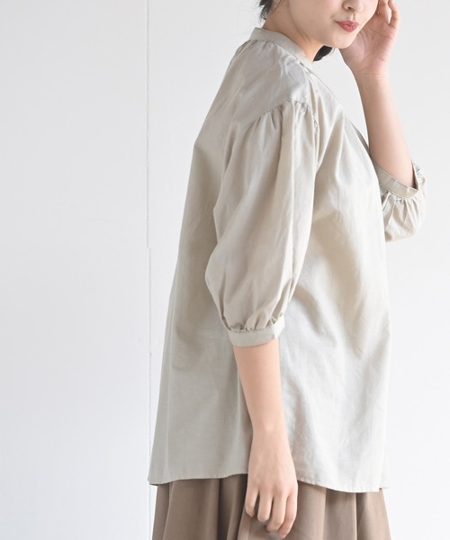 rps（アールピーエス）の「テンセル綿麻バンドカラー７分袖シャツ（シャツ/ブラウス・レディース・オフホワイト/グレイッシュベージュ/ライトカーキ/ブルー/ストライプ/ブラック/チェック・M/フリー）」の10枚目の写真