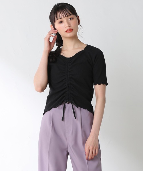 colza（コルザ）の「ドロスト使いトップス（Tシャツ/カットソー・レディース・ブラック/ベージュ/ブラウン/ピンク/ホワイト・M/L/S）」の3枚目の写真