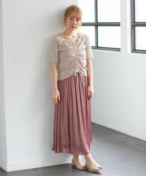 colza（コルザ）の「ドロスト使いトップス（Tシャツ/カットソー・レディース・ブラック/ベージュ/ブラウン/ピンク/ホワイト・M/L/S）」の12枚目の写真