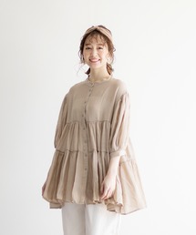 White Collection | 【2021SS新作】軽やかガーゼ・ギャザーティアード2WAYブラウスチュニック(シャツ/ブラウス)