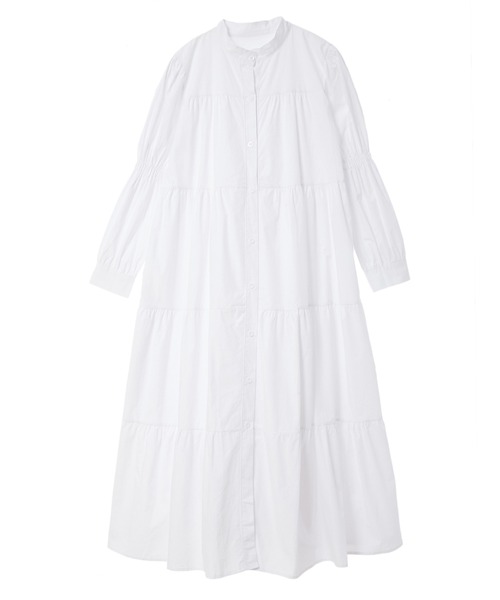 fifth calin（フィフスカラン）の「ジュリエットスリーブノーカラーシャツワンピース（ワンピース・レディース・ホワイト/ベージュ・MEDIUM）」の9枚目の写真